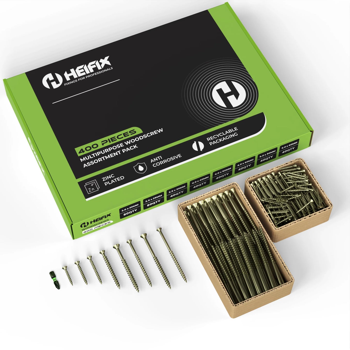 400pc Assorted Quality Screw Set + Free Pozi bit