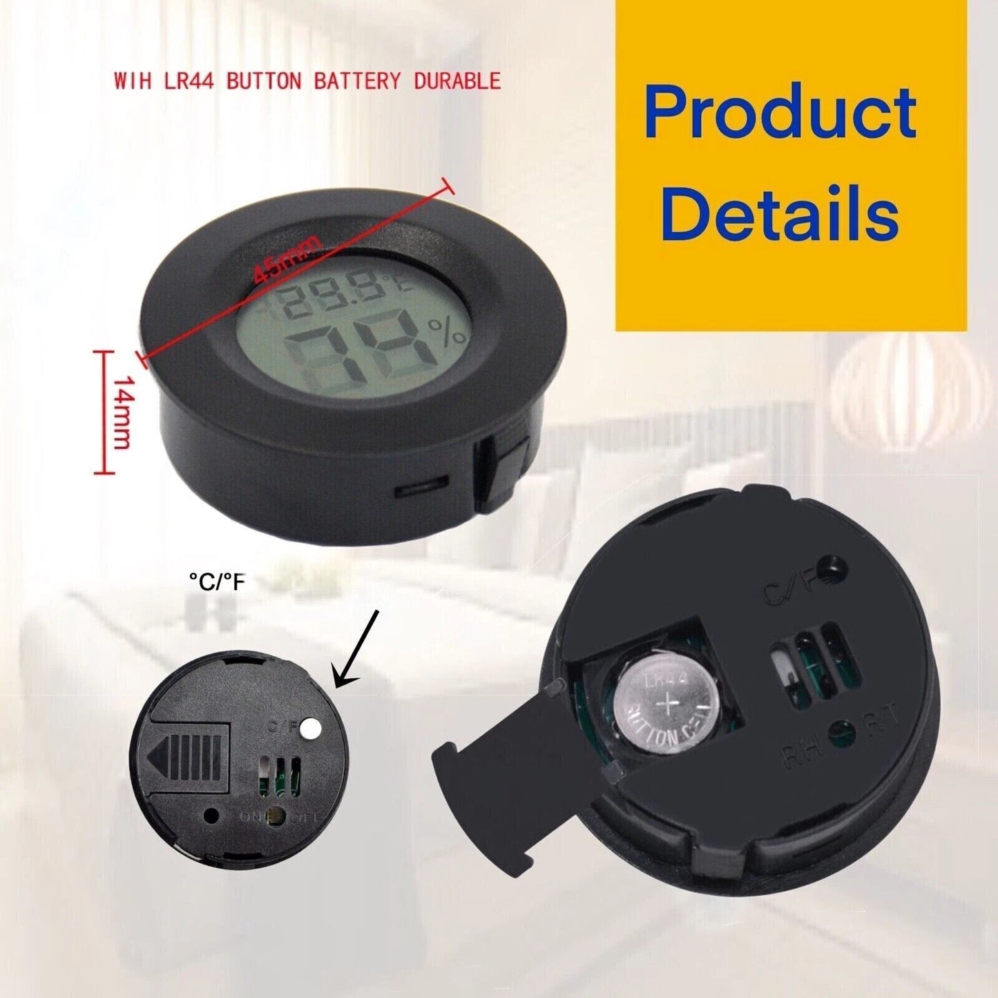 White Recessed Circular Vivarium Thermometer Humidity