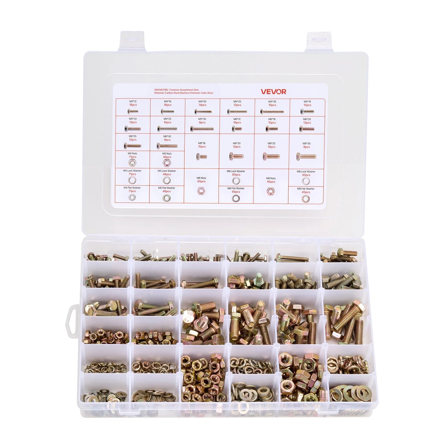 906 Pcs Bolts and Nuts Assortment Kit, Metric Machine Screws and Flat Washers