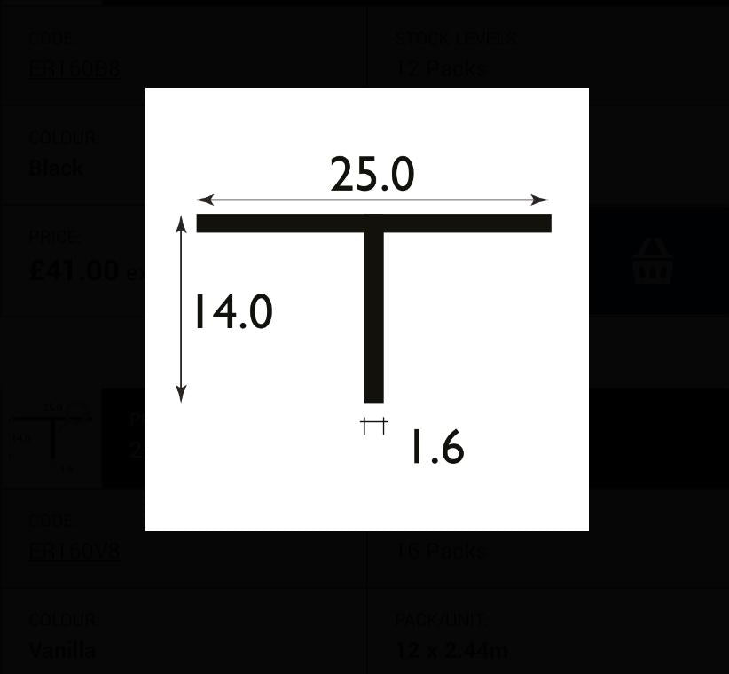 25mm T Section Black