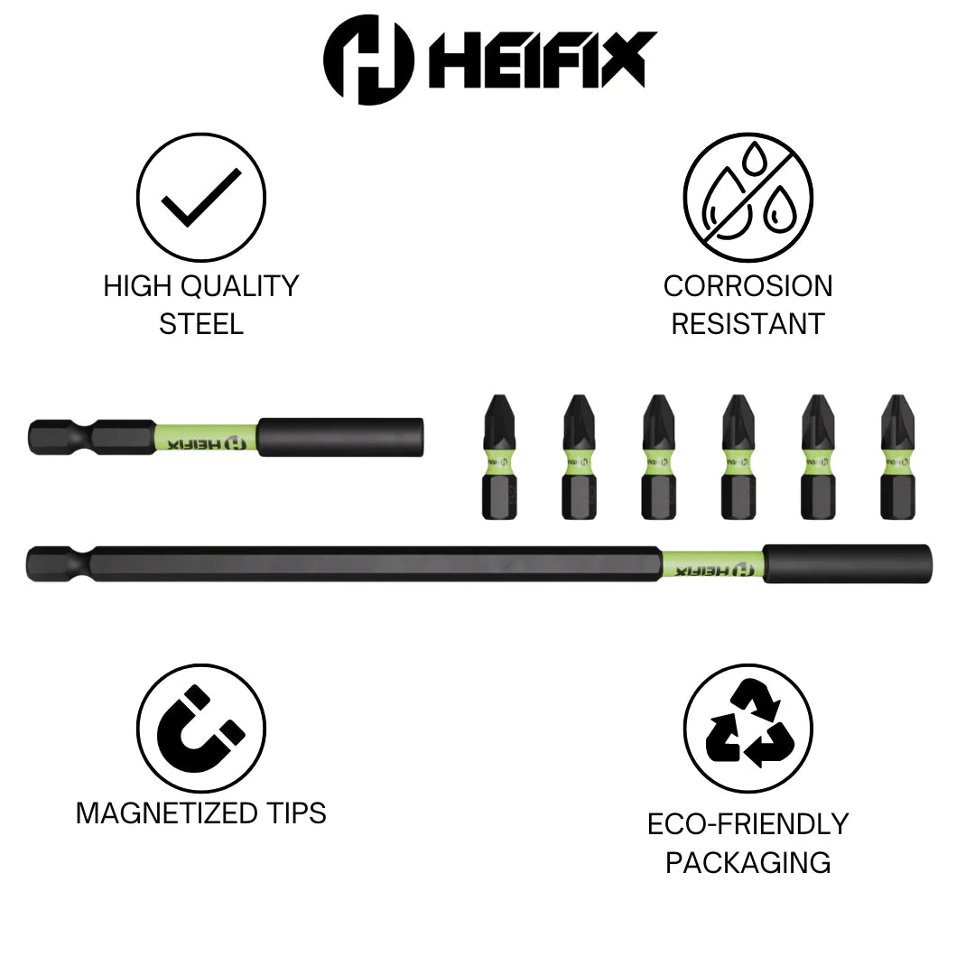 8 Piece Magnetic Bit Holder Set – 150mm & 60mm Extra Long Impact Holders + 6 x 25mm PZ2 Bits