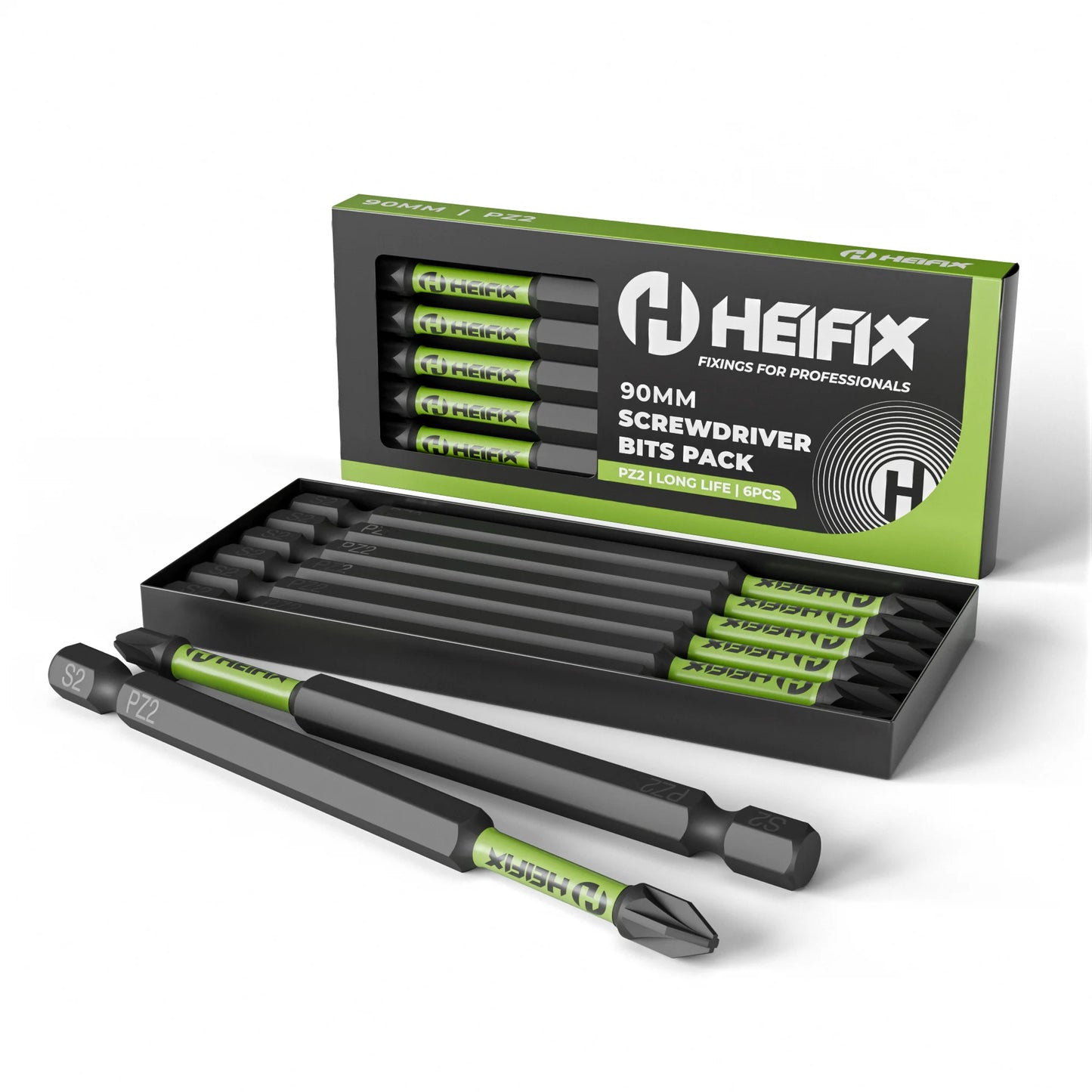 6Pc PZ2 Impact Long Screwdriver Bit Set 90mm (Magnetic) – Eco Storage Box