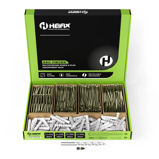 320pc Assorted Screw and Plug Set + Free Masonry drill bit + Free Pozi Bit