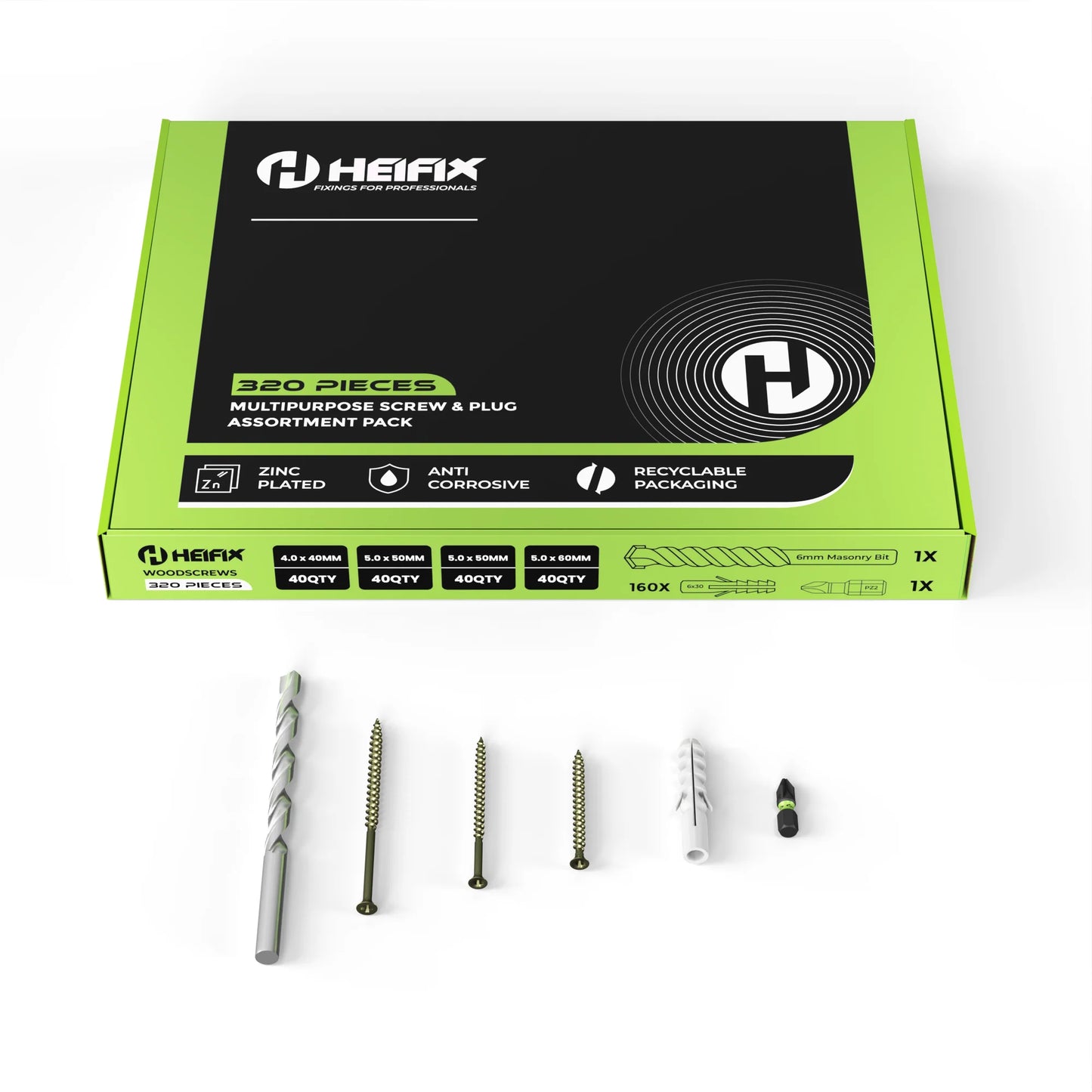 320pc Assorted Screw and Plug Set + Free Masonry drill bit + Free Pozi Bit