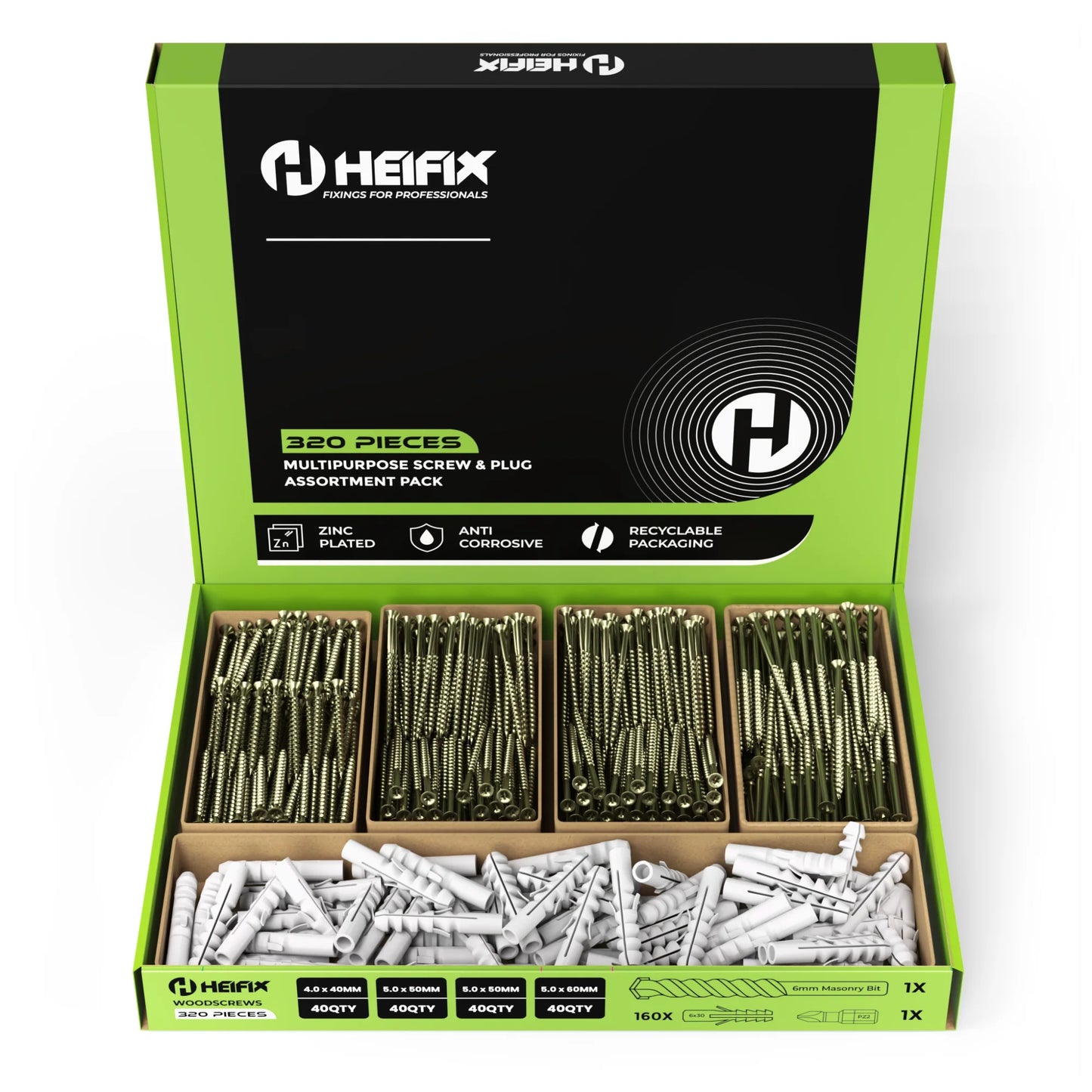 320pc Assorted Screw and Plug Set + Free Masonry drill bit + Free Pozi Bit