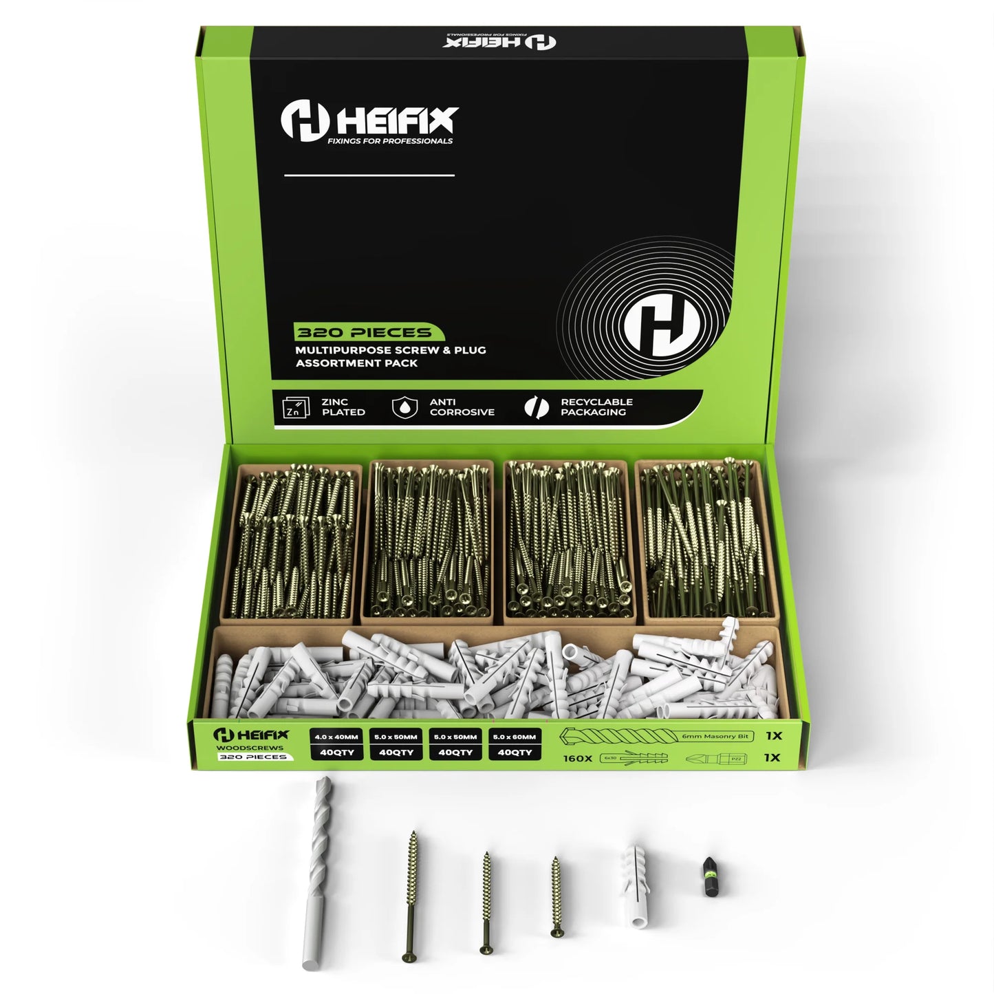 320pc Assorted Screw and Plug Set + Free Masonry drill bit + Free Pozi Bit