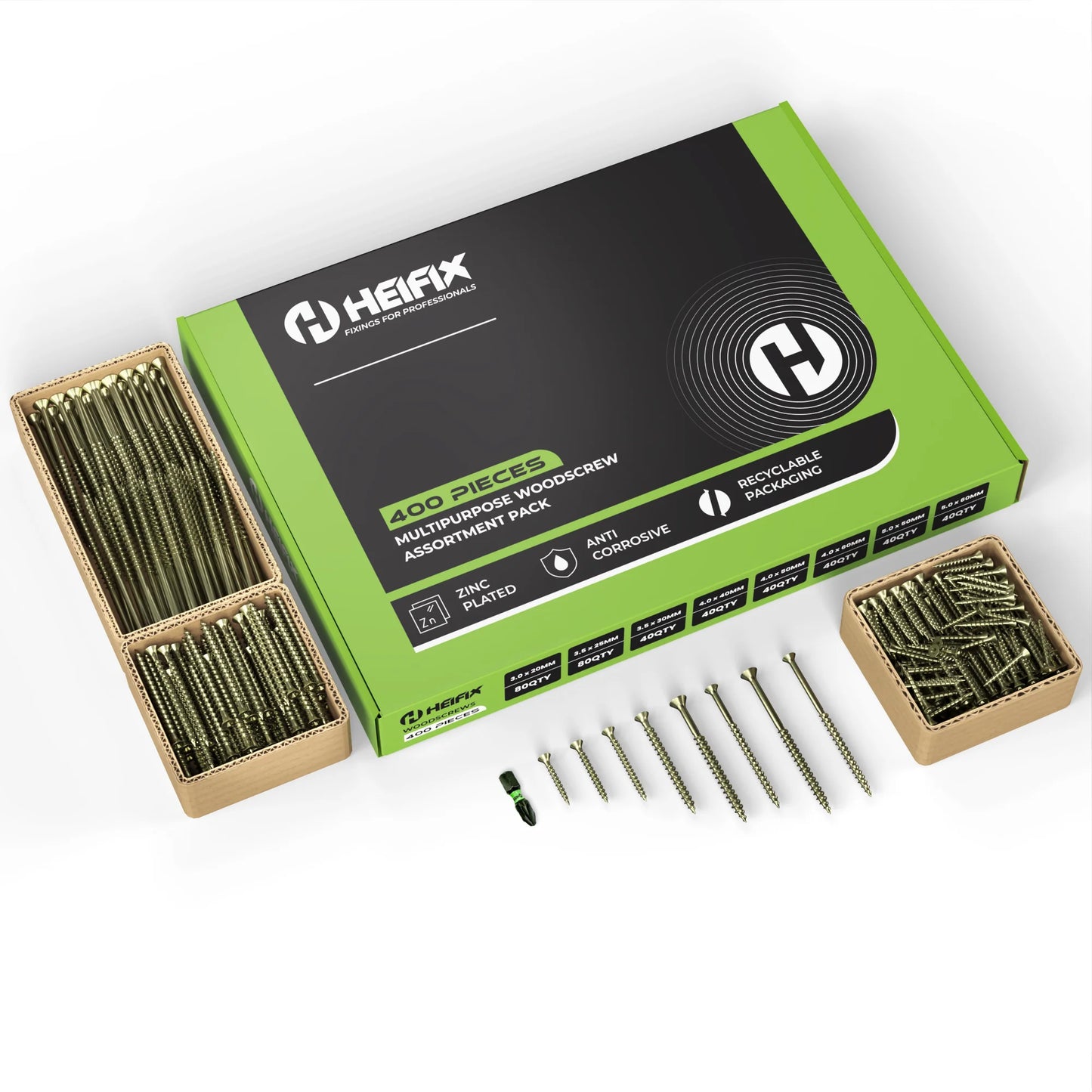 400pc Assorted Quality Screw Set + Free Pozi bit