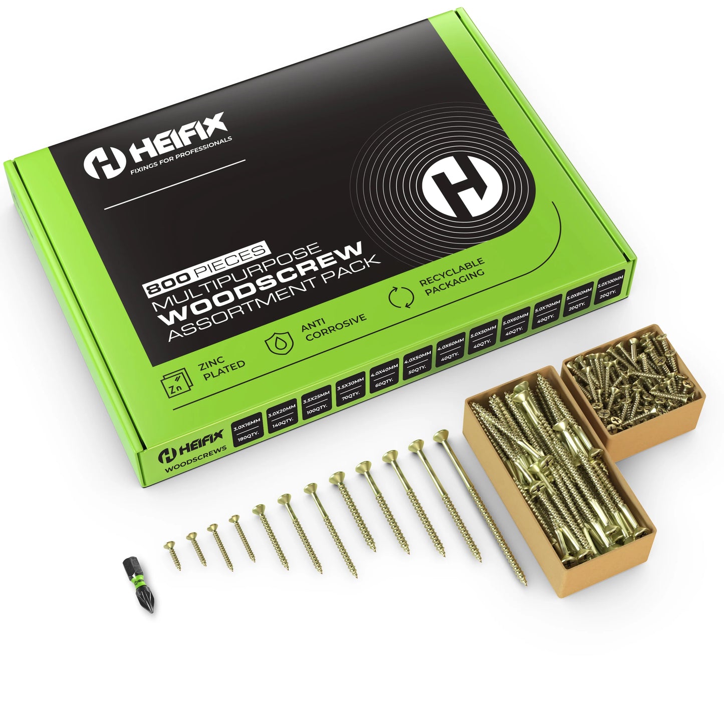 800pc Assorted Quality Screw set + Free Pozi Bit