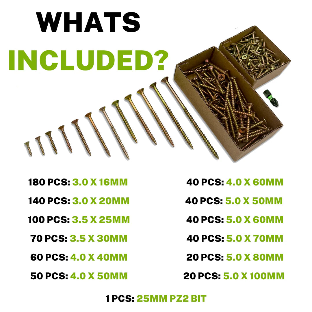 800pc Assorted Quality Screw set + Free Pozi Bit