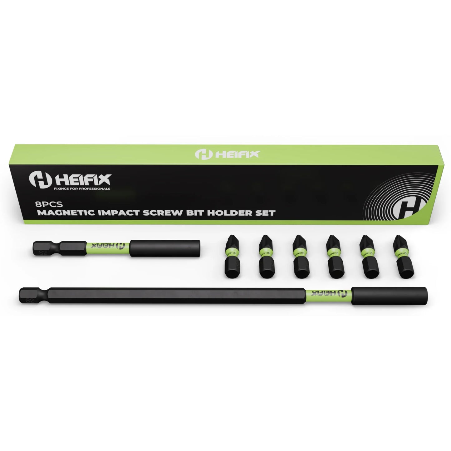 8 Piece Magnetic Bit Holder Set – 150mm & 60mm Extra Long Impact Holders + 6 x 25mm PZ2 Bits