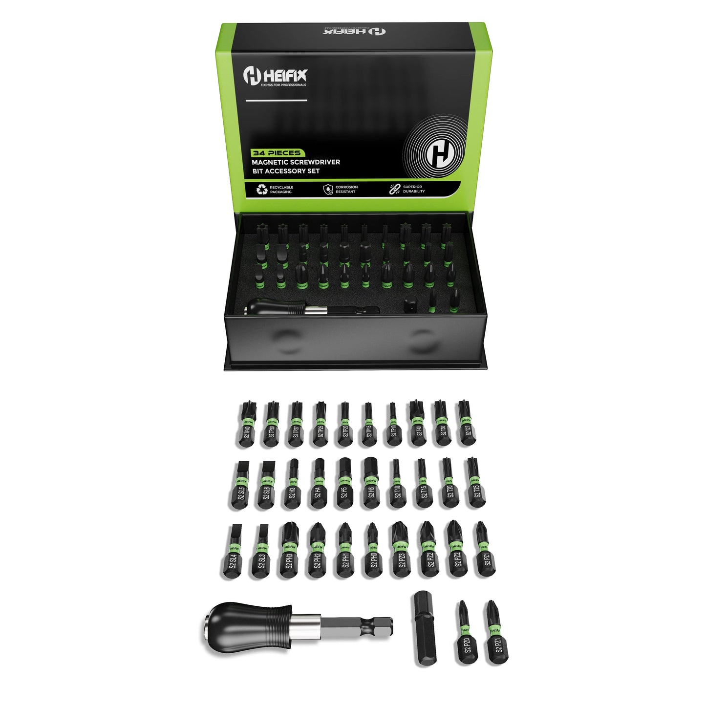 34 Piece Professional Magnetic Screwdriver Bit Set (Eco Storage Box)
