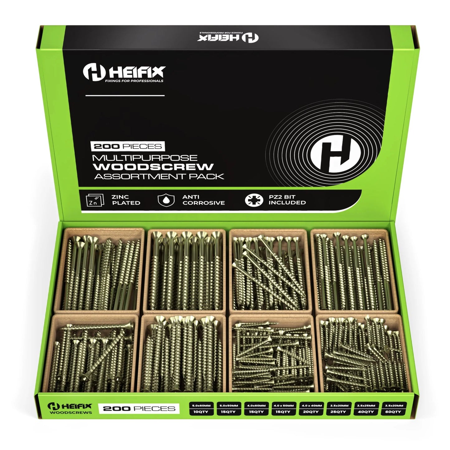 200pc Assorted Screw Set + Free Pozi Bit