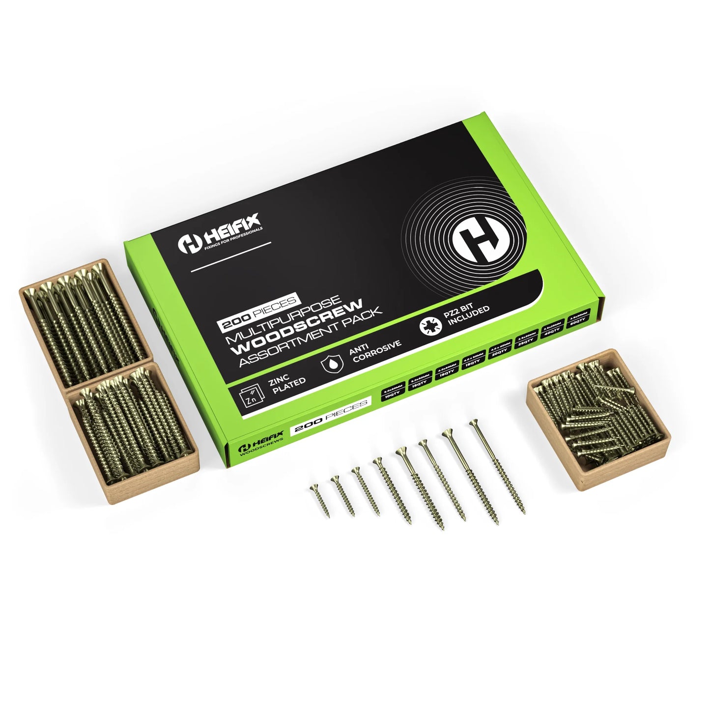 200pc Assorted Screw Set + Free Pozi Bit