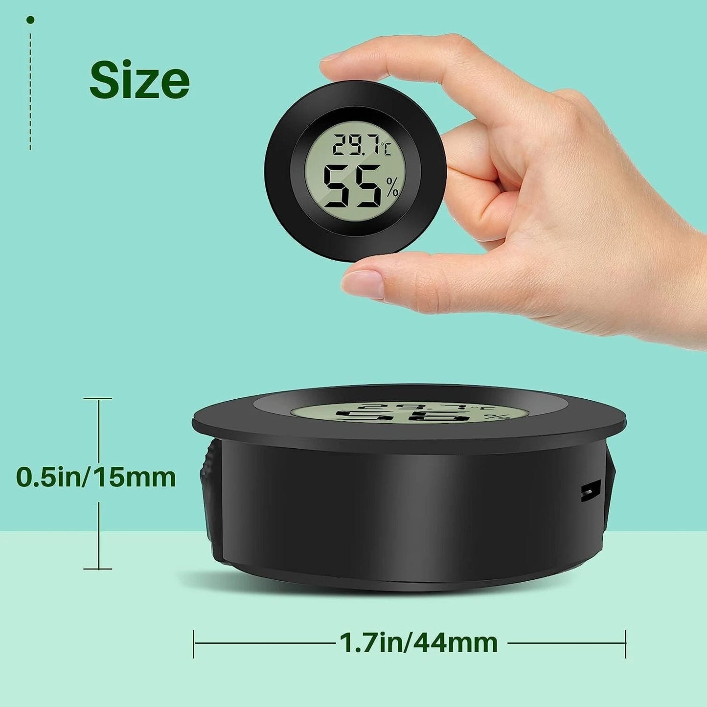 Black Recessed Circular Vivarium Thermometer Humidity