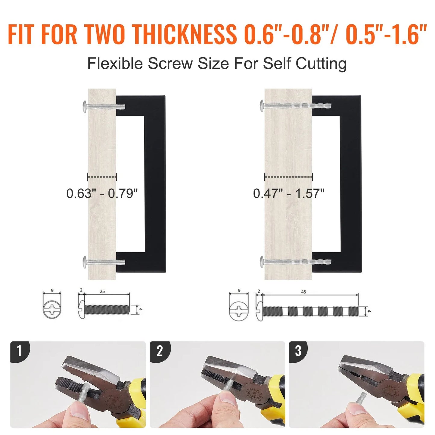 Black Modern Square Cabinet Handles 3" (76mm)