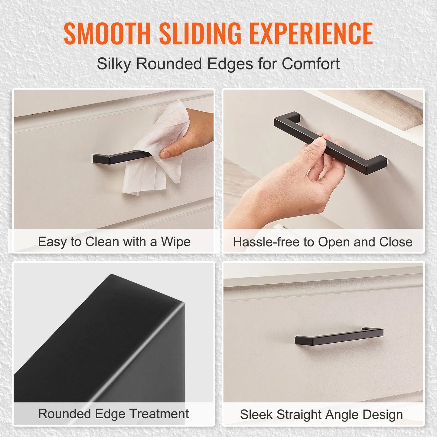 Black Modern Square Cabinet Handles 5" (128mm) 10pc