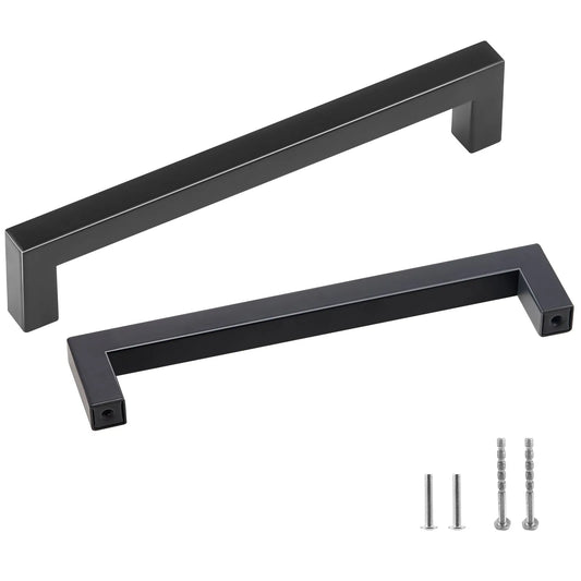 Black Modern Square Cabinet Handles 5" (128mm) 10pc