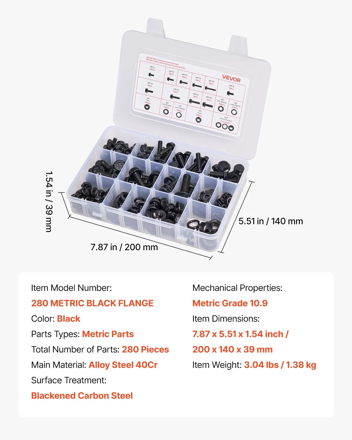 280 Pcs Bolts and Nuts Assortment Kit, Metric Machine Screws and Flat Washers