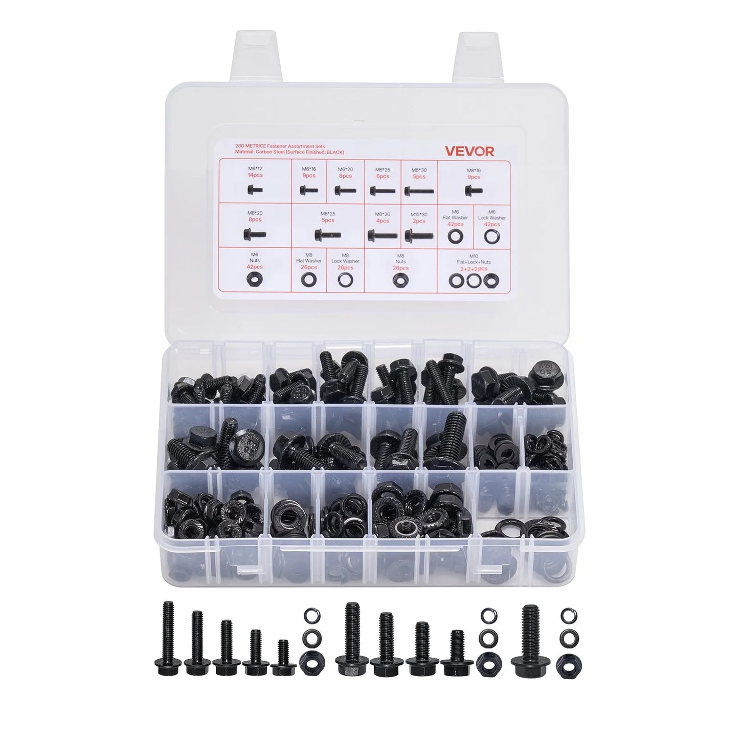 280 Pcs Bolts and Nuts Assortment Kit, Metric Machine Screws and Flat Washers