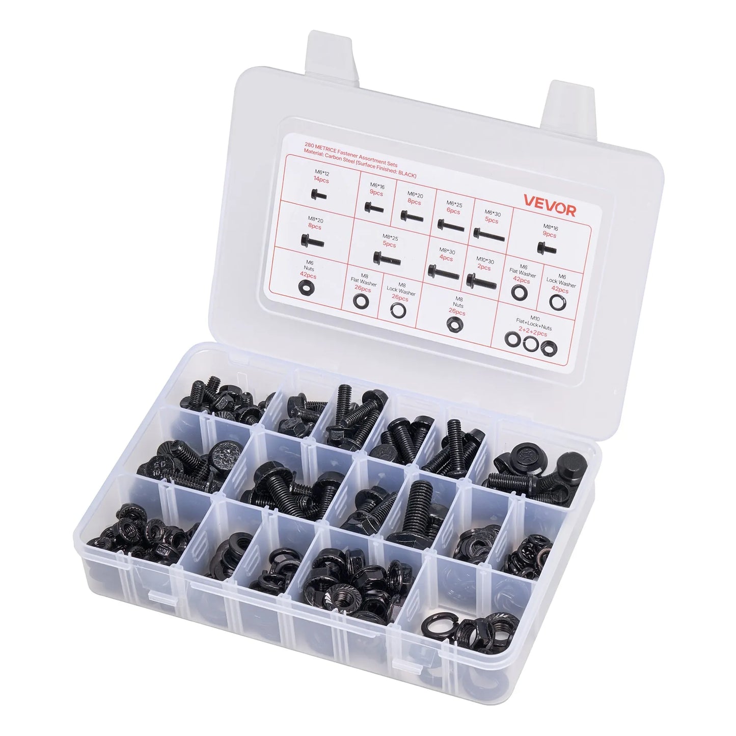 280 Pcs Bolts and Nuts Assortment Kit, Metric Machine Screws and Flat Washers