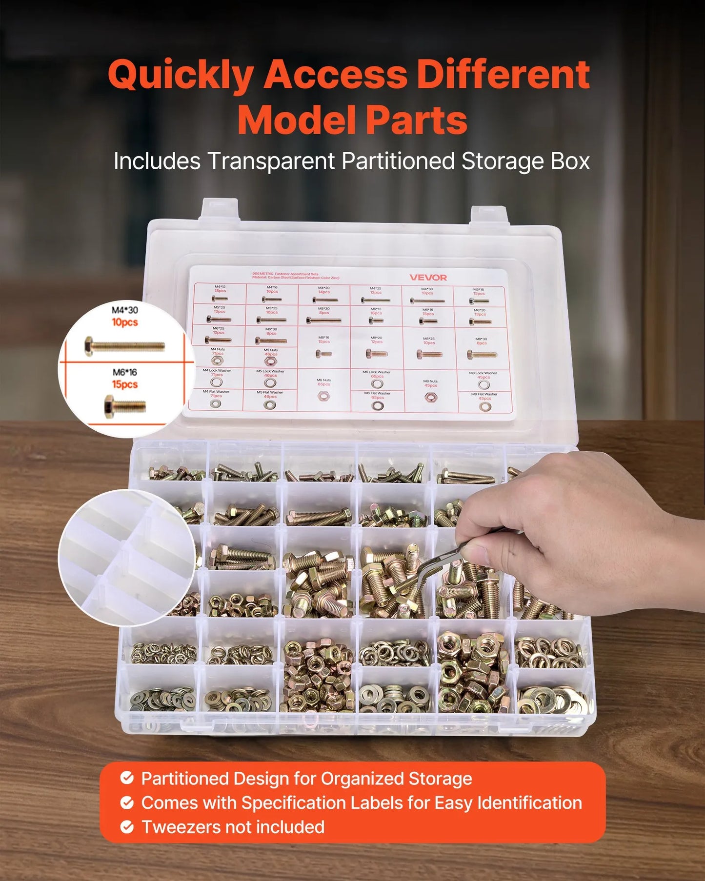 906 Pcs Bolts and Nuts Assortment Kit, Metric Machine Screws and Flat Washers