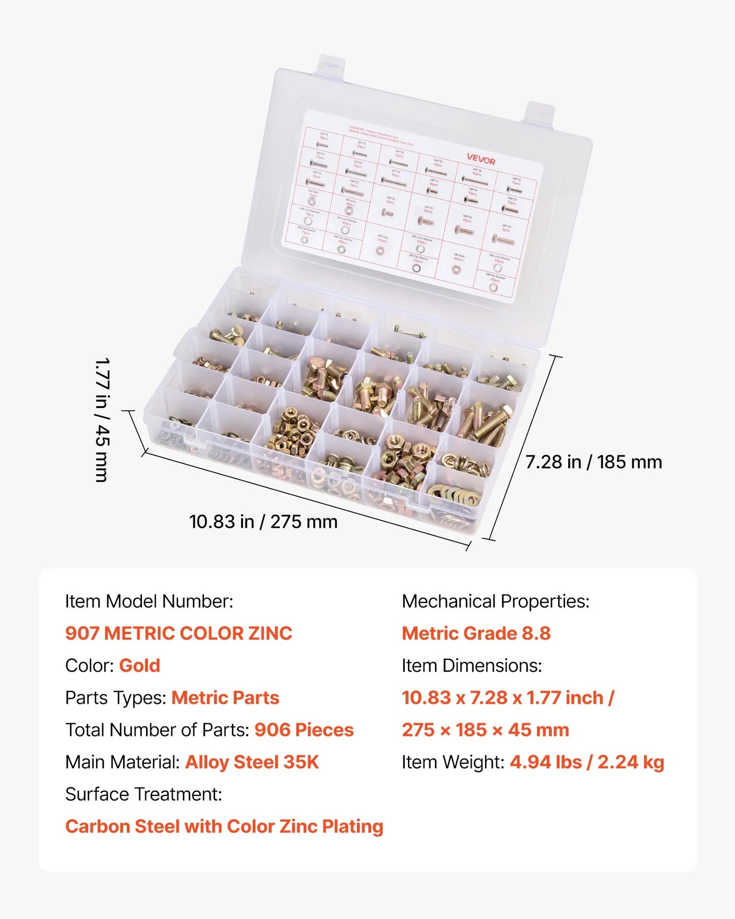 906 Pcs Bolts and Nuts Assortment Kit, Metric Machine Screws and Flat Washers
