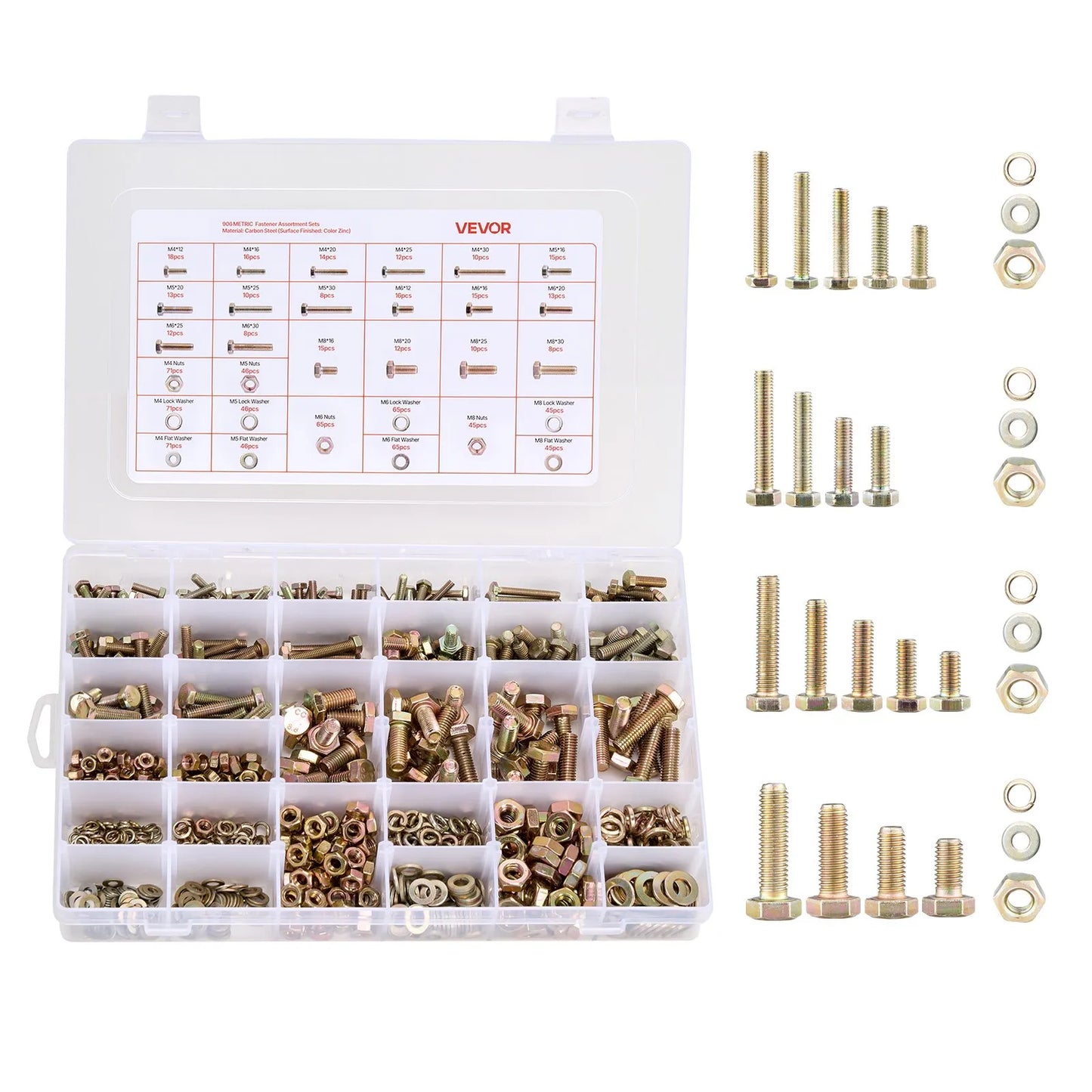 906 Pcs Bolts and Nuts Assortment Kit, Metric Machine Screws and Flat Washers