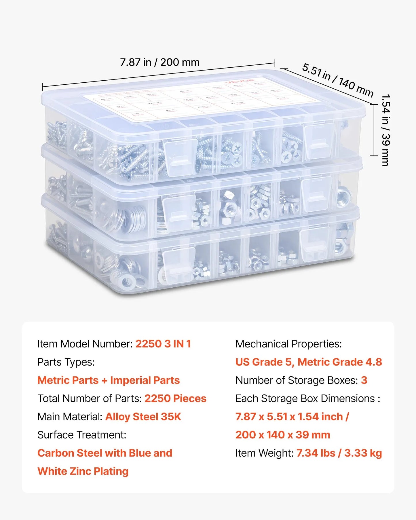 2250 Pcs Bolts and Nuts Assortment Kit, Metric + Imperial Machine Screws and Flat Washers
