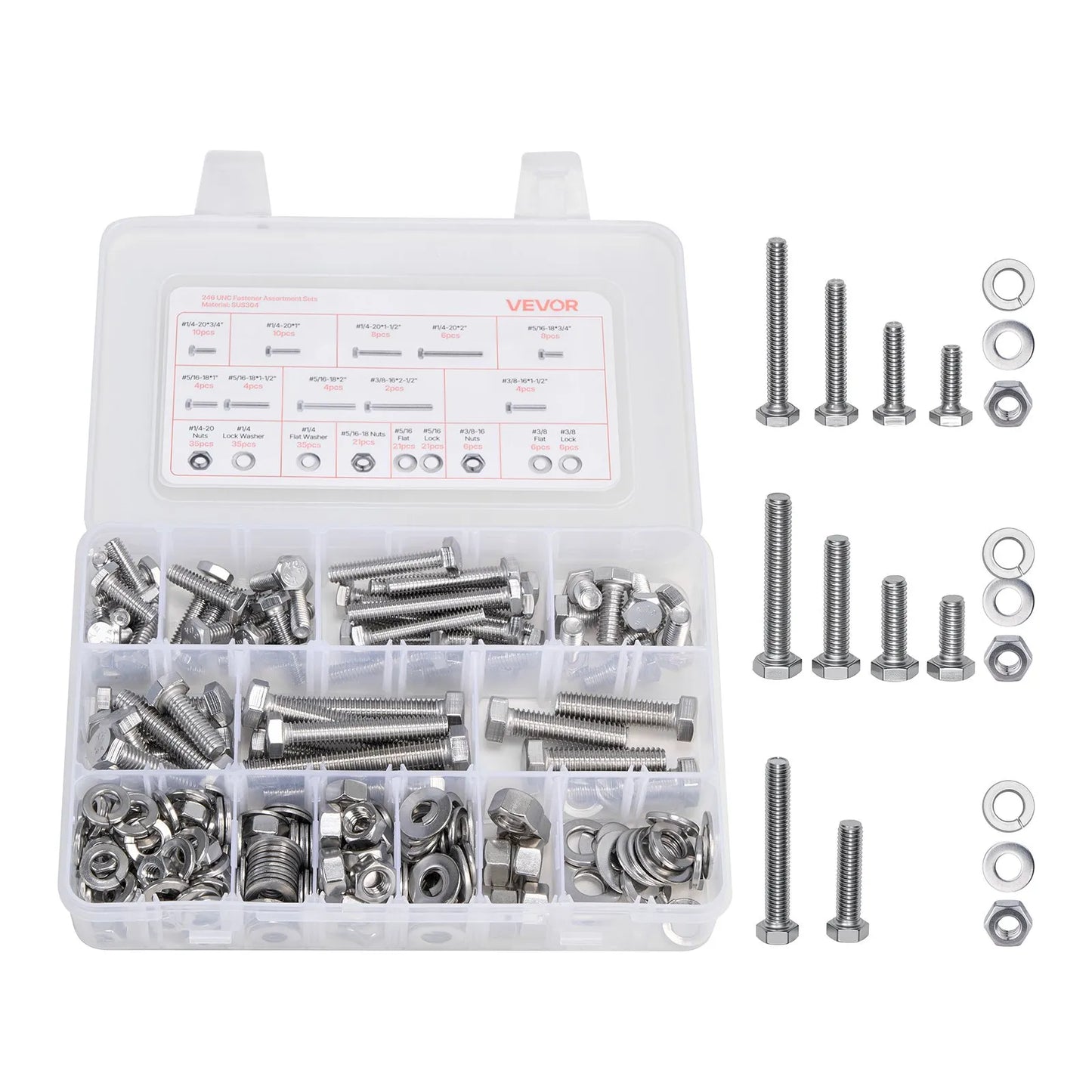 246 Pcs Bolts and Nuts Assortment Kit, Imperial Screws and Flat Washers