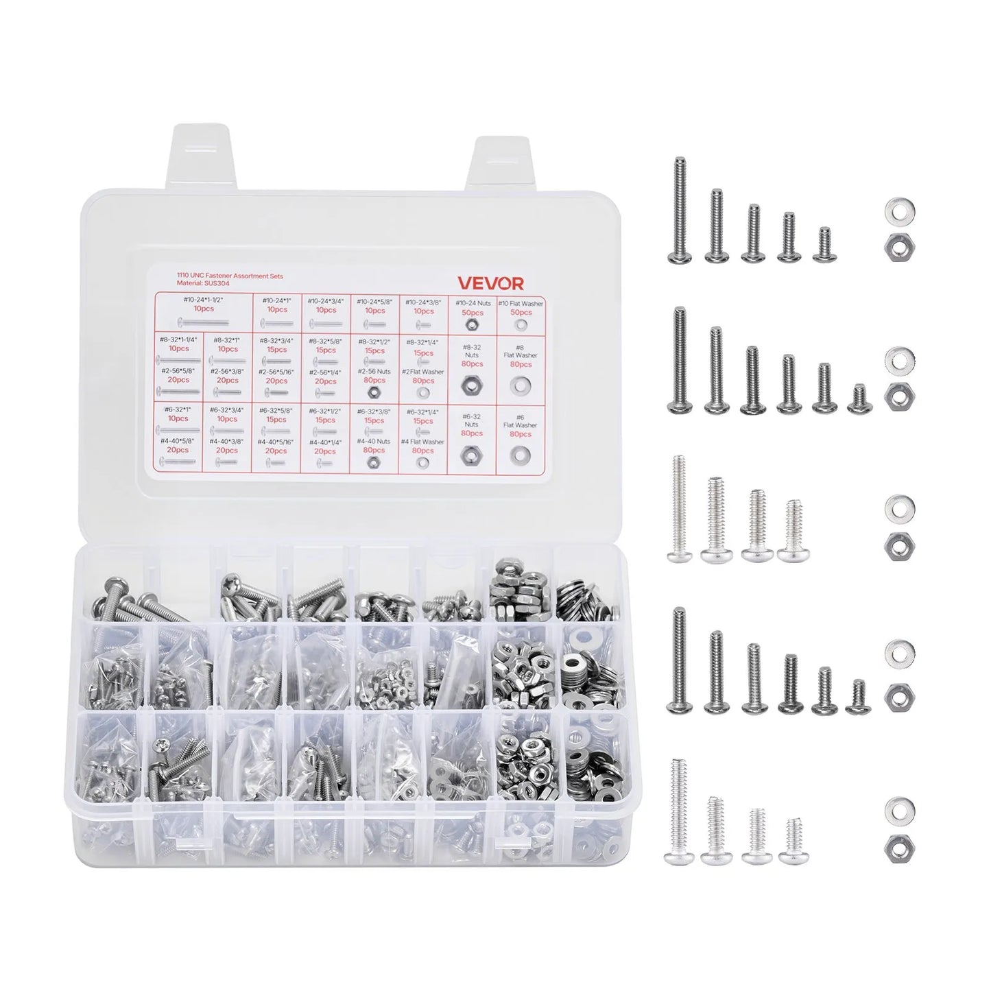 1110 Pcs Bolts and Nuts Assortment Kit, Imperial Machine Screws and Flat Washers