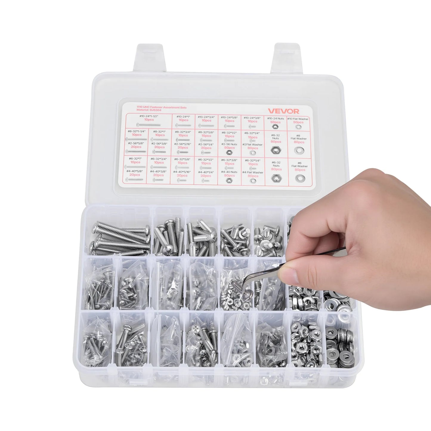 1110 Pcs Bolts and Nuts Assortment Kit, Imperial Machine Screws and Flat Washers