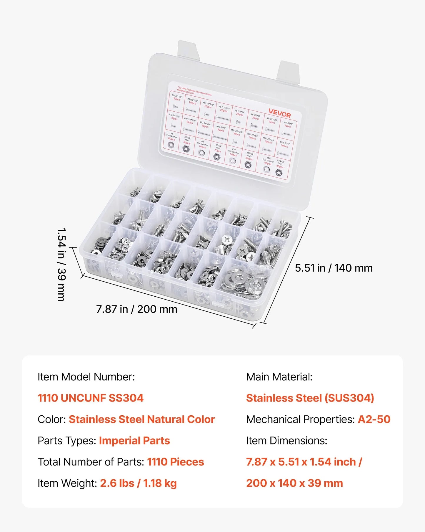 720 Pcs Bolts and Nuts Assortment Kit, Imperial Machine Screws and Flat Washers