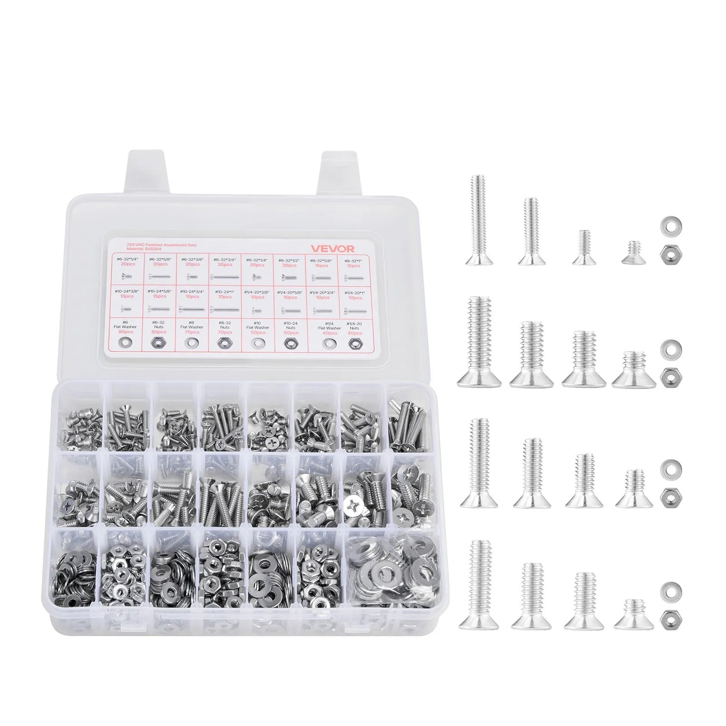 720 Pcs Bolts and Nuts Assortment Kit, Imperial Machine Screws and Flat Washers