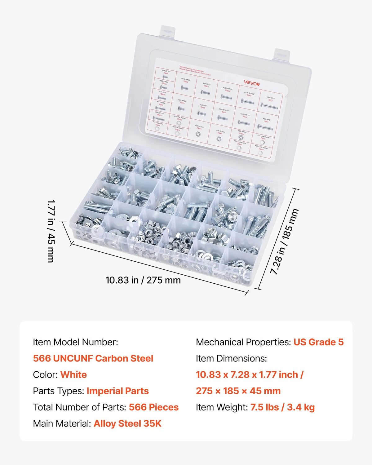 566 Pcs Bolts and Nuts Assortment Kit, Imperial Machine Screws and Flat Washers