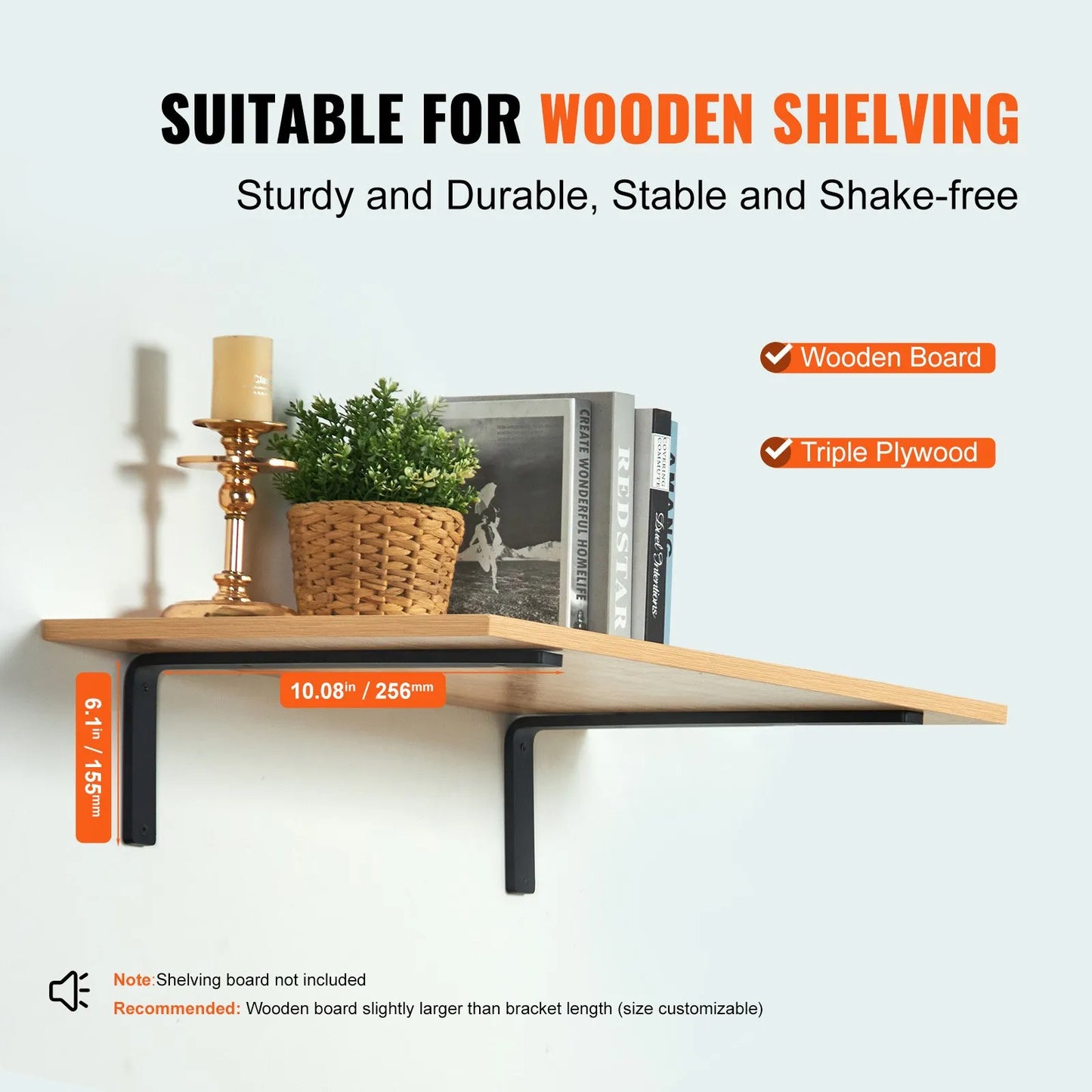 Heavy Duty Shelf Brackets 10" x 6" (25cm x 10cm) 4 Pcs