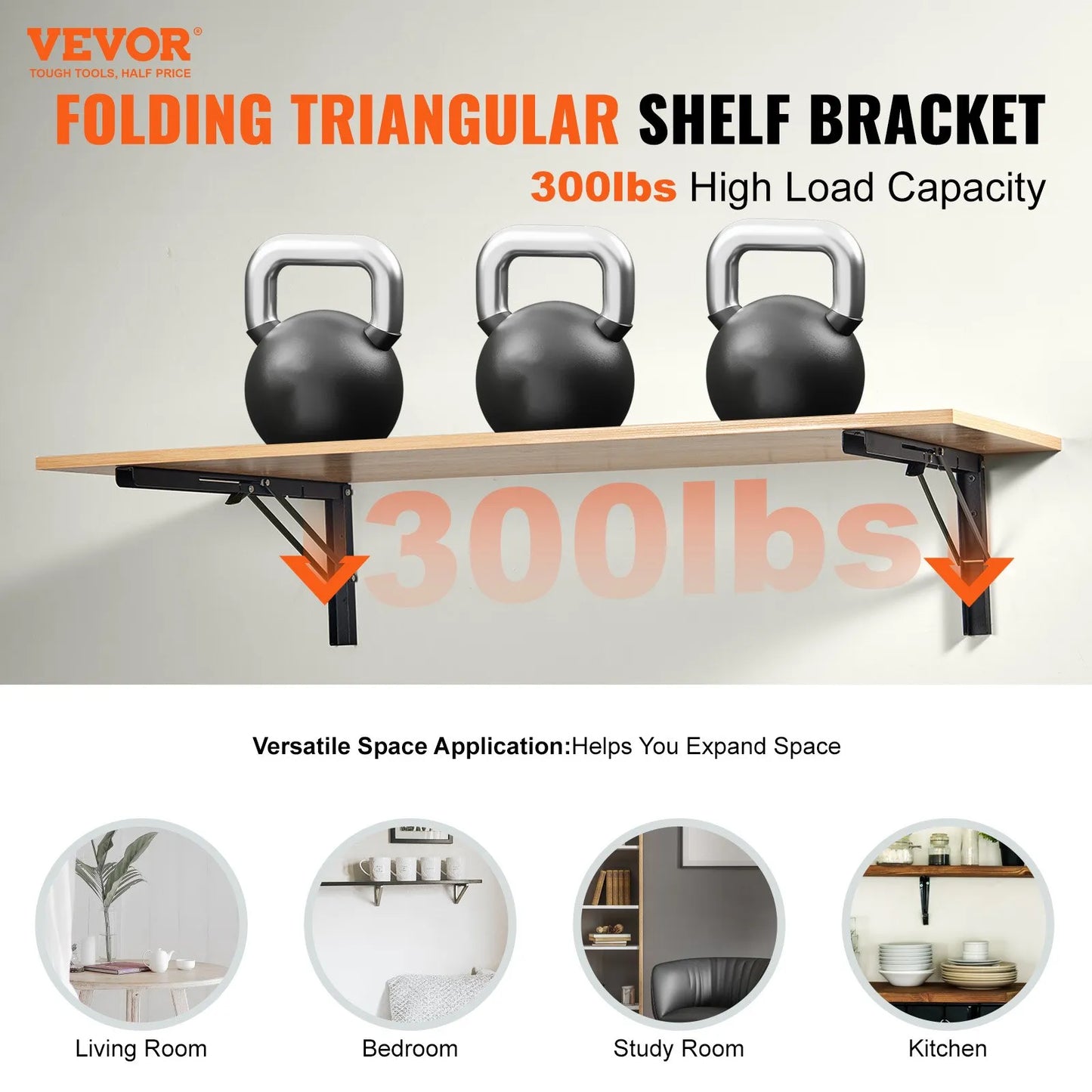 Heavy Duty Shelf Bracket Foldable, 24” (61cm) 2 Pcs