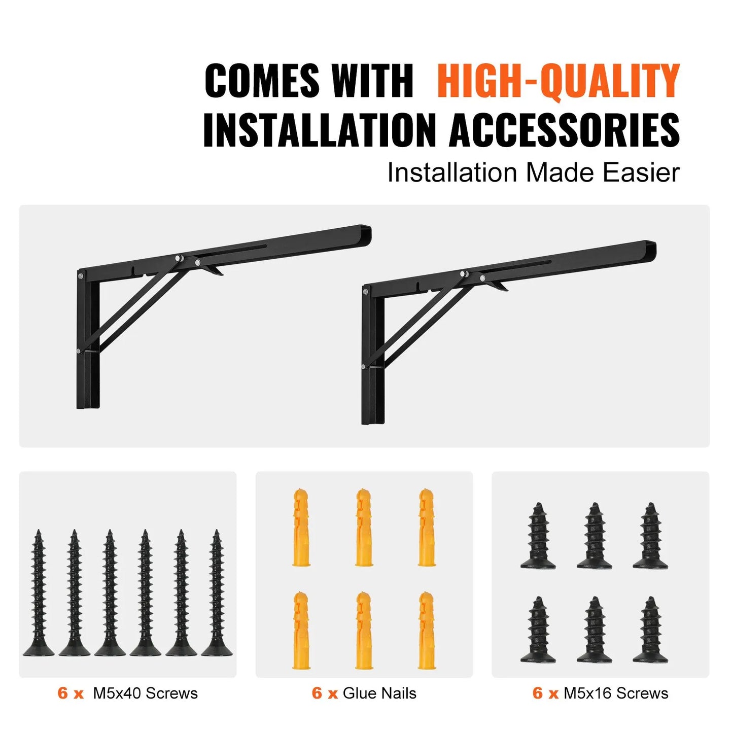 Heavy Duty Shelf Bracket Foldable, 24” (61cm) 2 Pcs