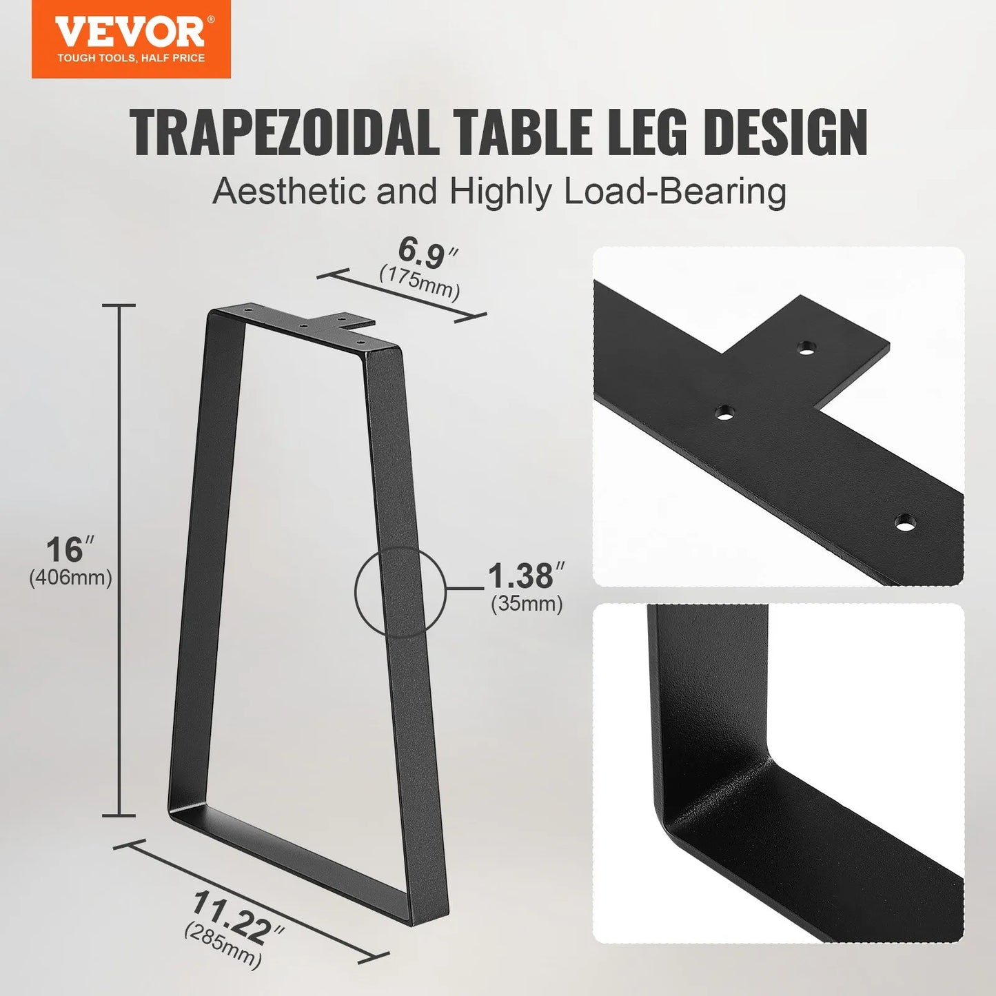 Trapezoid Steel Table Legs 16" (40cm)