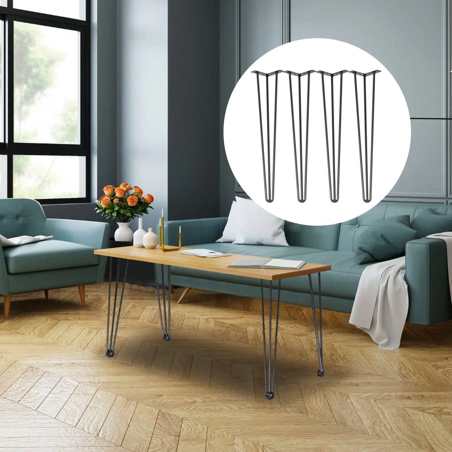 Hairpin Table Legs 18" (45.7cm) Black Set of 4 Desk Legs Carbon Steel DIY Table Legs Heavy Duty Furniture Legs